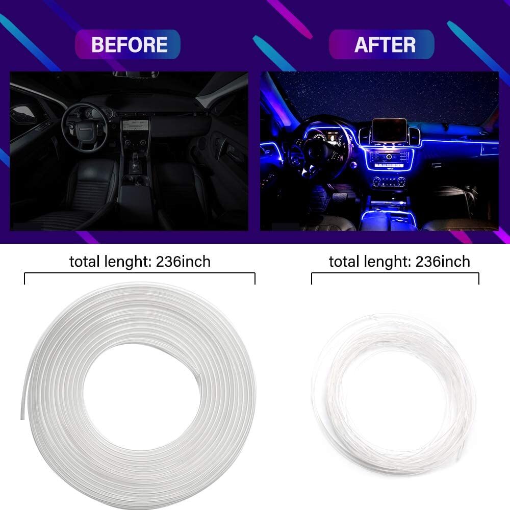6M RGB LED Car Interior Fiber Optic Neon EL Wire Strip Atmosphere Light Kit APP