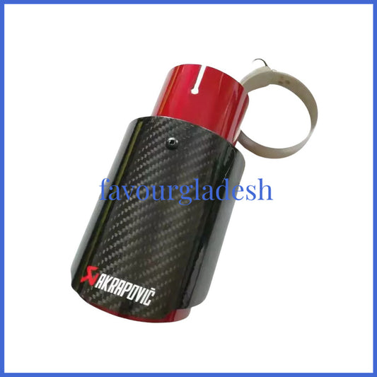 1X 2.5 63mm  3.589mm Akrapovic Glossy Carbon Fiber Exhaust tip Red End pipe