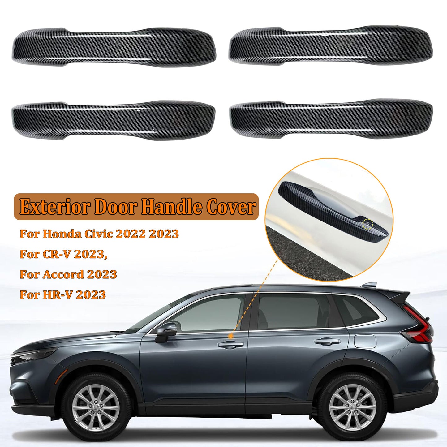 4-piece carbon fiber door handle cover trim for 2022-2024 for Honda for Civic , Accord, CR-V, HR-V
