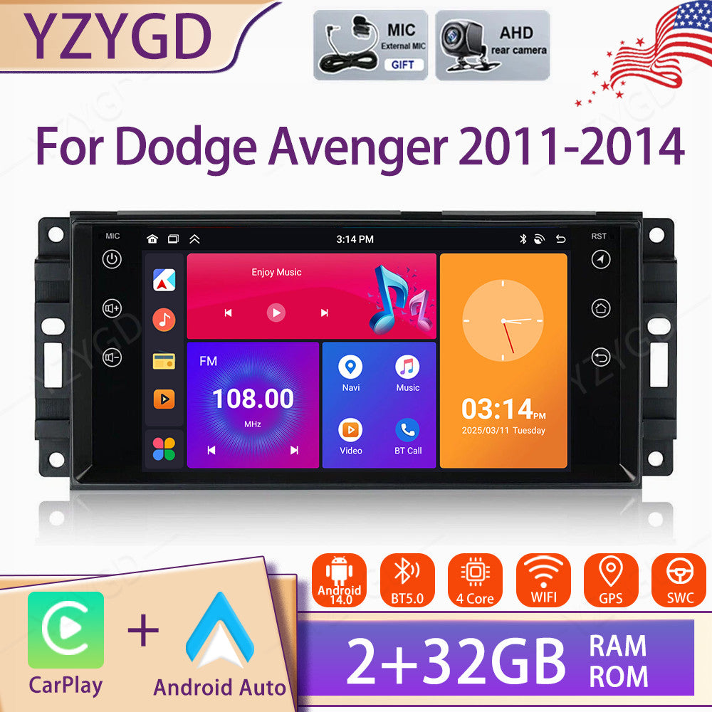 for Dodge Avenger 2011-2014 7Android 14 Carplay Car Stereo Radio GPS Navi BT