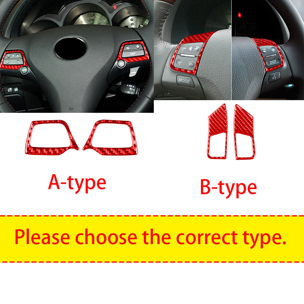 2¡ÁRed Carbon Fiber Interior Steering Wheel Button Cover Fit For Luxus GS 2006-11