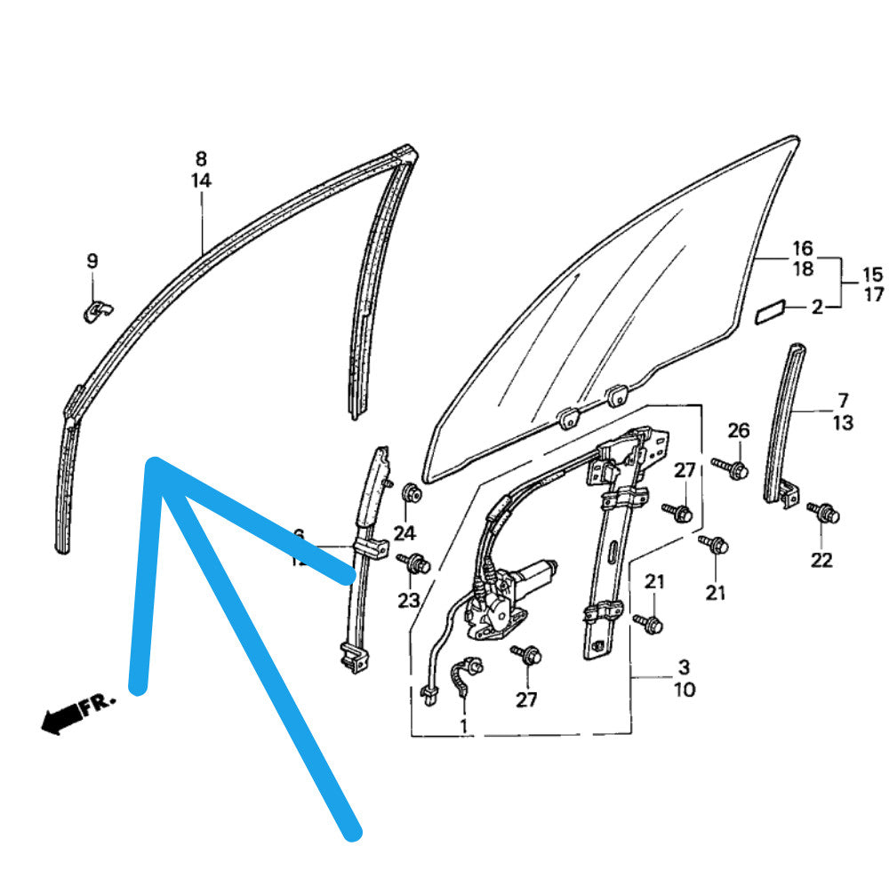 4-piece weatherstripping seal for 2016-2021 for Honda for Civic sedans - door glass operating channel.
