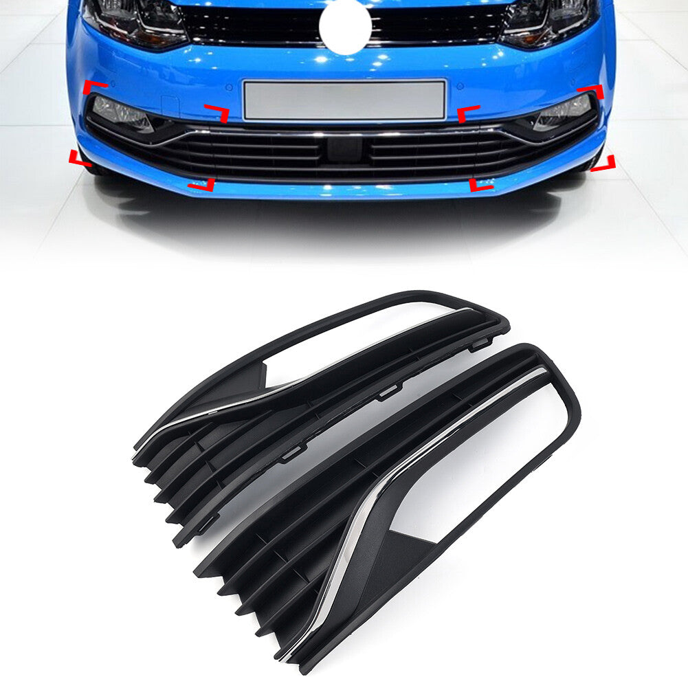 Front Bumper Lower Fog Light Grill With Hole With Chrome Trim for VW Polo V
