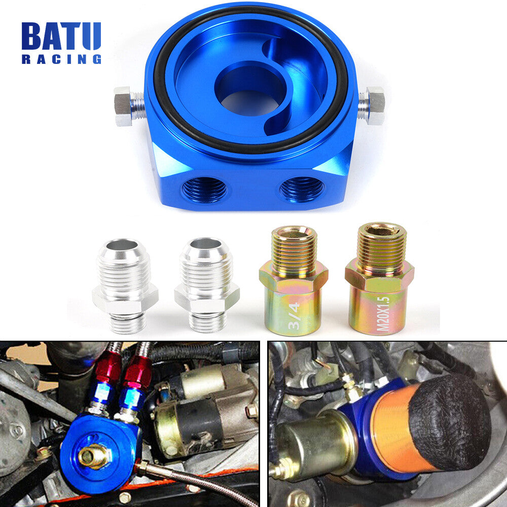 Blue Aluminum Oil Filter/Cooler Sandwich AN10 Block Adapter Gauge Sensor Plate