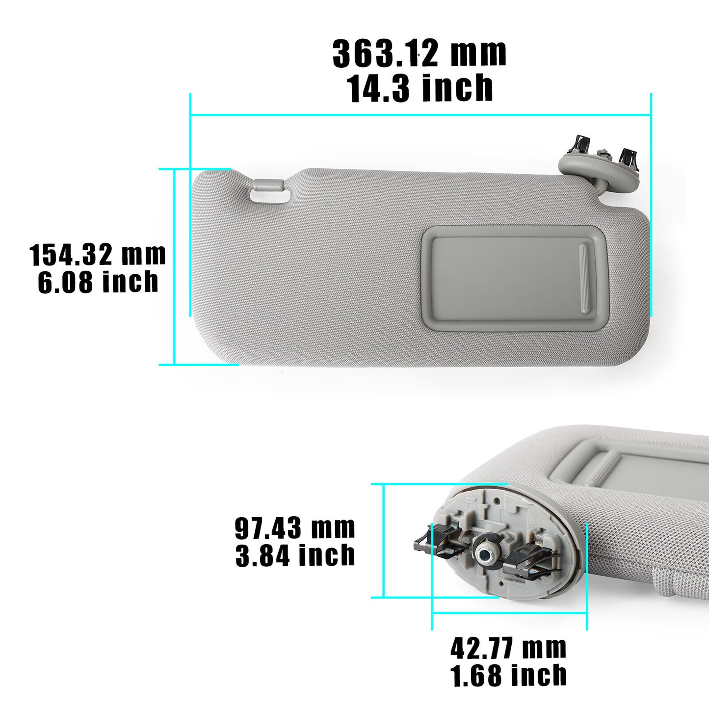 74310-12L80-B0 Right Passenger Side Sun Visor Gray for Toyota for Corolla 09-13 11