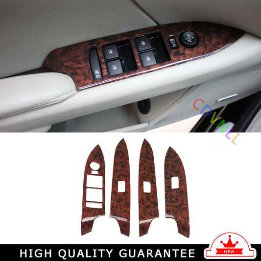 Glass Window Lifting Lock Panel Trim 4PCS for Cadillac XTS 2013-2017 Brown Wood