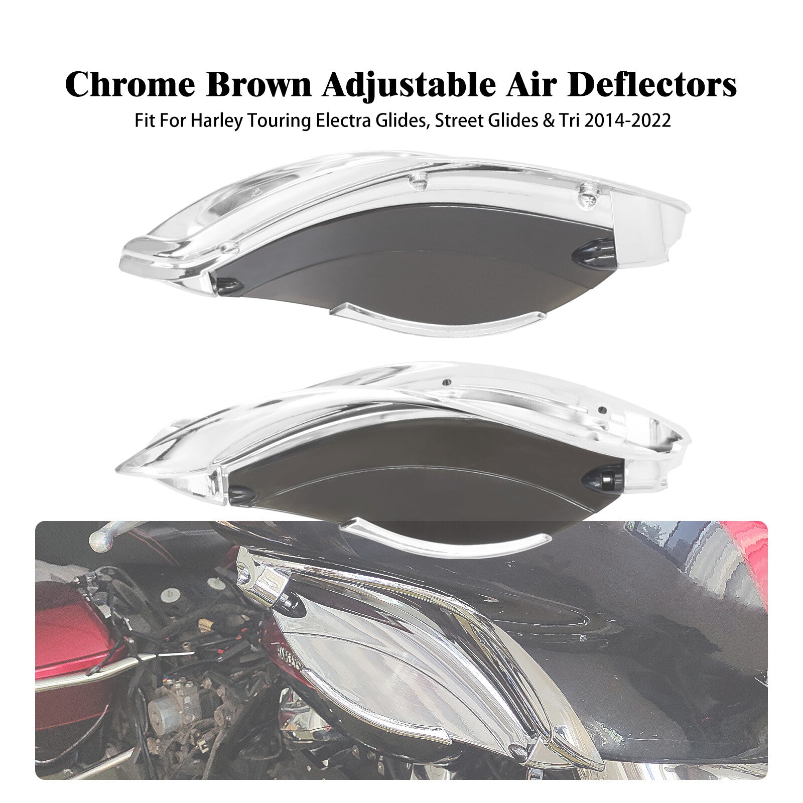 Chrome Batwing Fairing Brown Air Deflectors for Harley Electra Street Glide 14+
