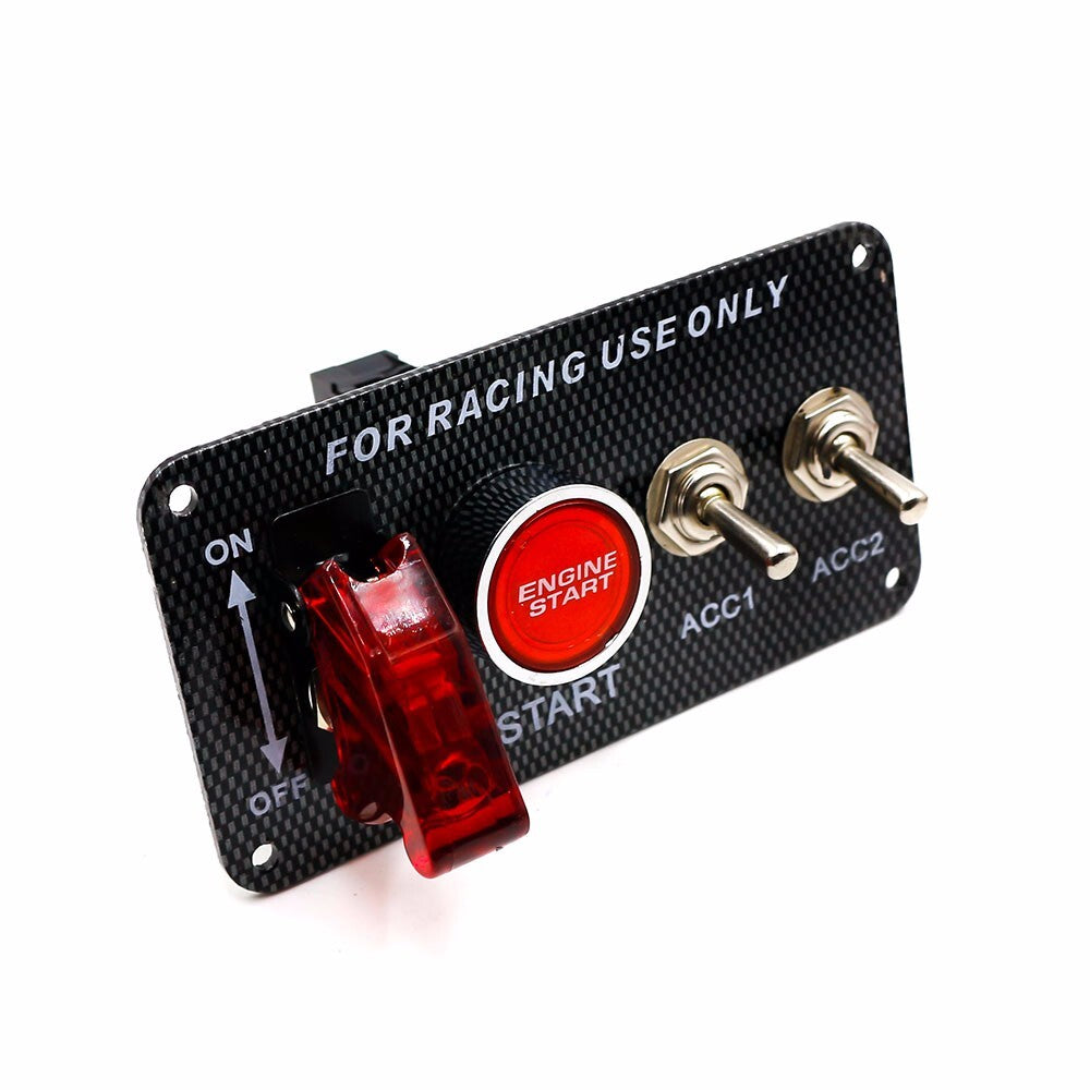 Racing Car Carbon 12V Ignition Switch Engine Start Push Button LED Toggle Panel