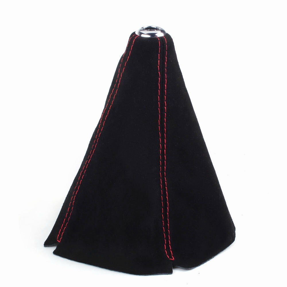 Universal JDM Red Stitch Black Suede Leather Shifter Shift Gear Knob Boot Cover