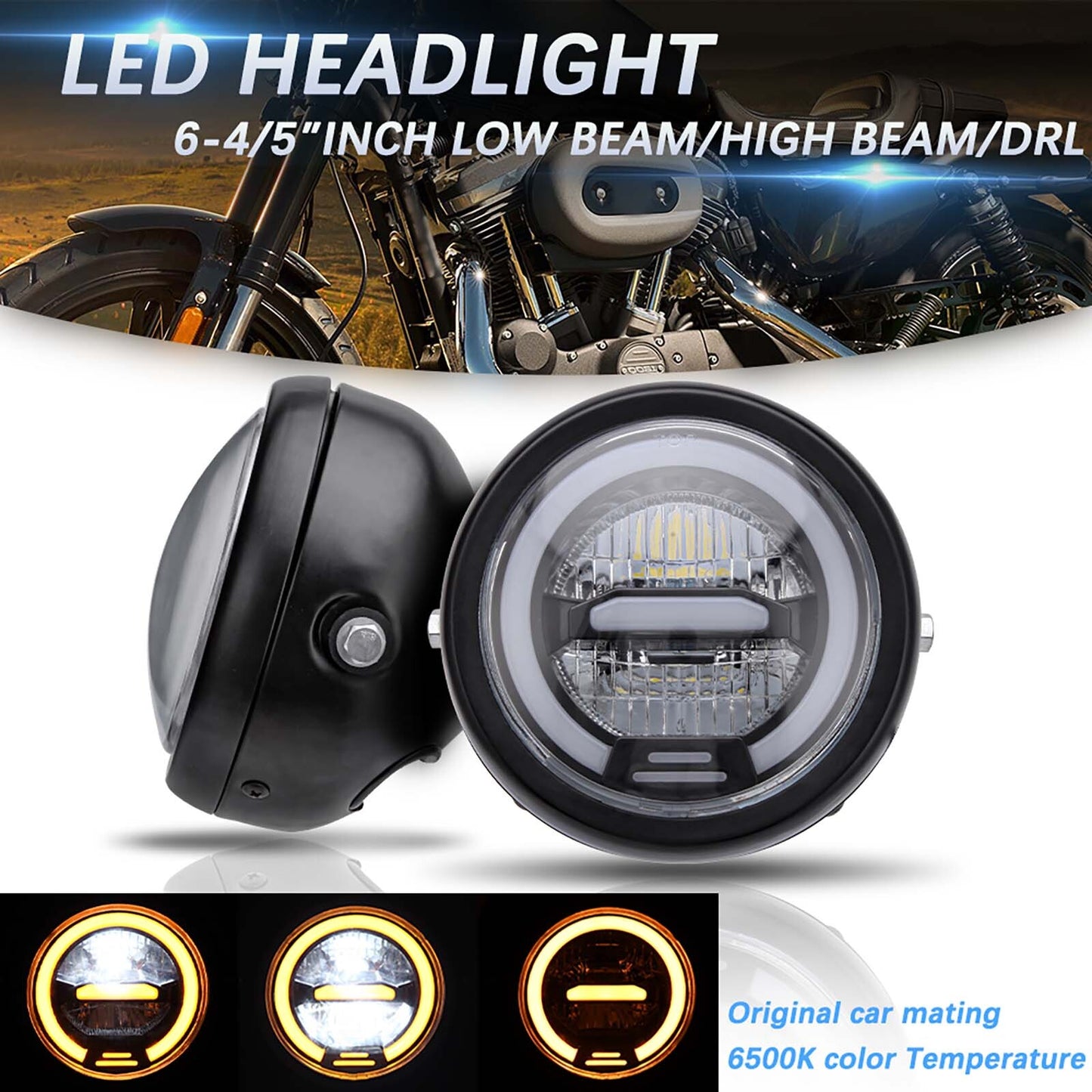 Motorcycle LED Headlight High/Lo DRL for Honda for Kawasaki for Yamaha Cafe Racer Bobber
