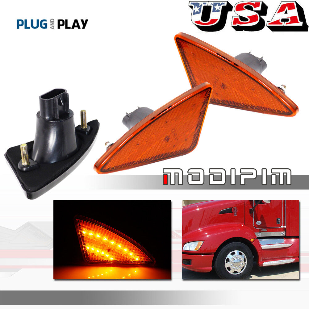 Plug and play amber lens cab-side marking turn signal light for Kenworth 2008 - 2021