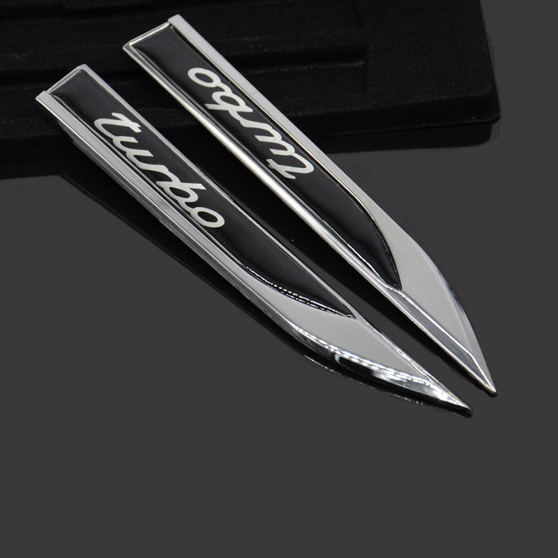 Car Metal Logo 2 Pcs Universal TURBO Dagger Fender Emblems Sticker Badge Decal