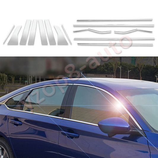 14x for Honda Accord 2018-2022 Steel Chrome Window Strip Pillar Cover Trim Set