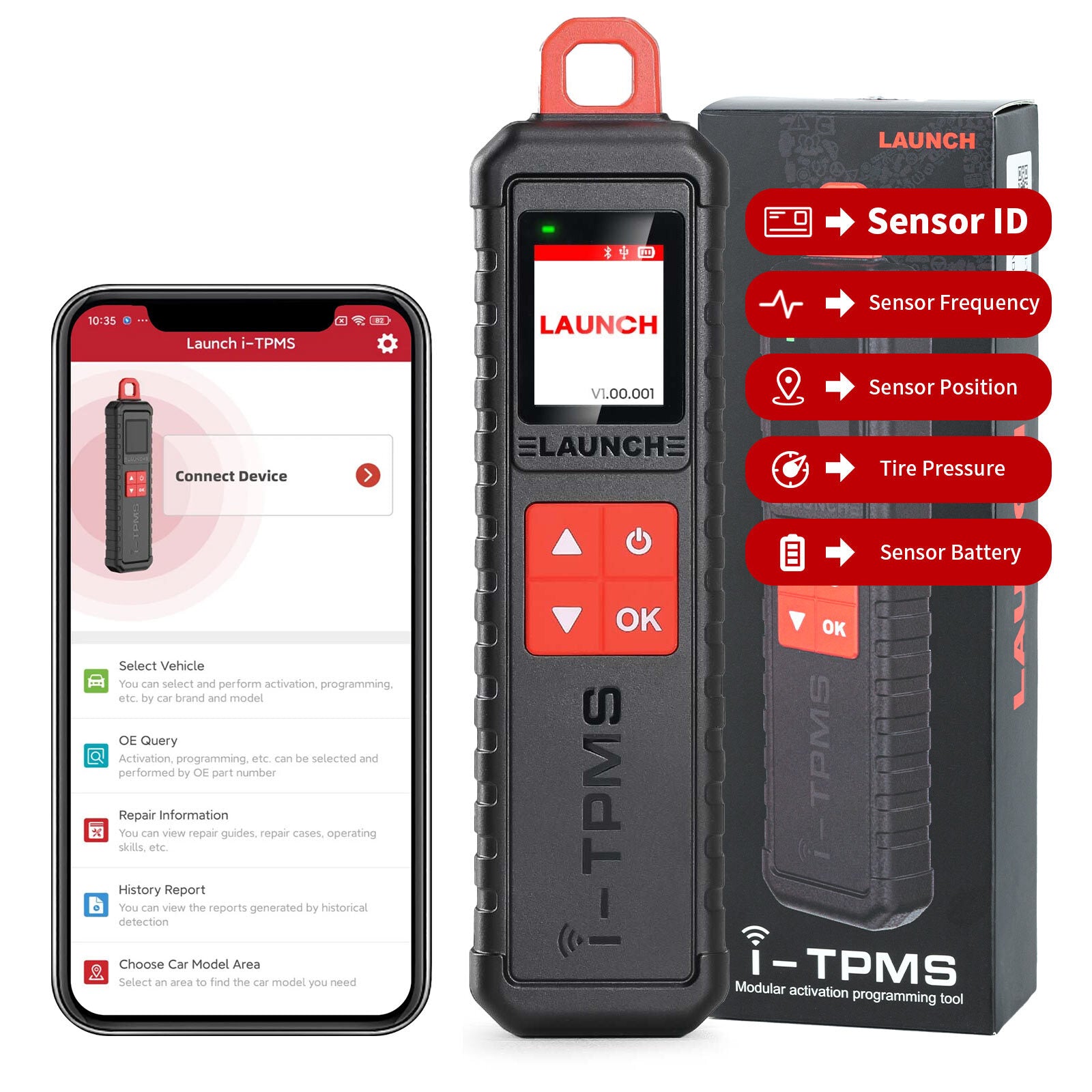 Launch i-TPMS Handheld Tire Pressure Detector Activation 315MHz/433MHz Sensor