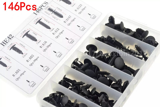 146 Clip Fits 4-9mm Hole Plastic Rivets Trim Panel Retainer Fastener Assortment