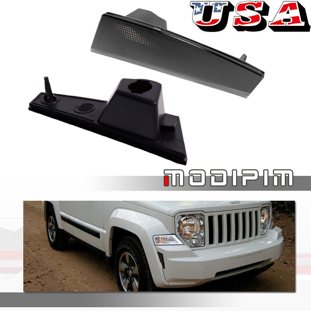 Smoked front bumper fender side marker light housing kit for 08-12 for Jeep Liberty