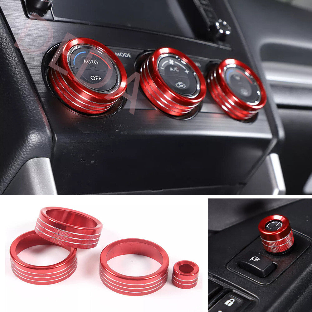 for Subaru Forester XV 2013-18Red Alloy AC/Rearview Mirror Adjust Knob Ring Trim