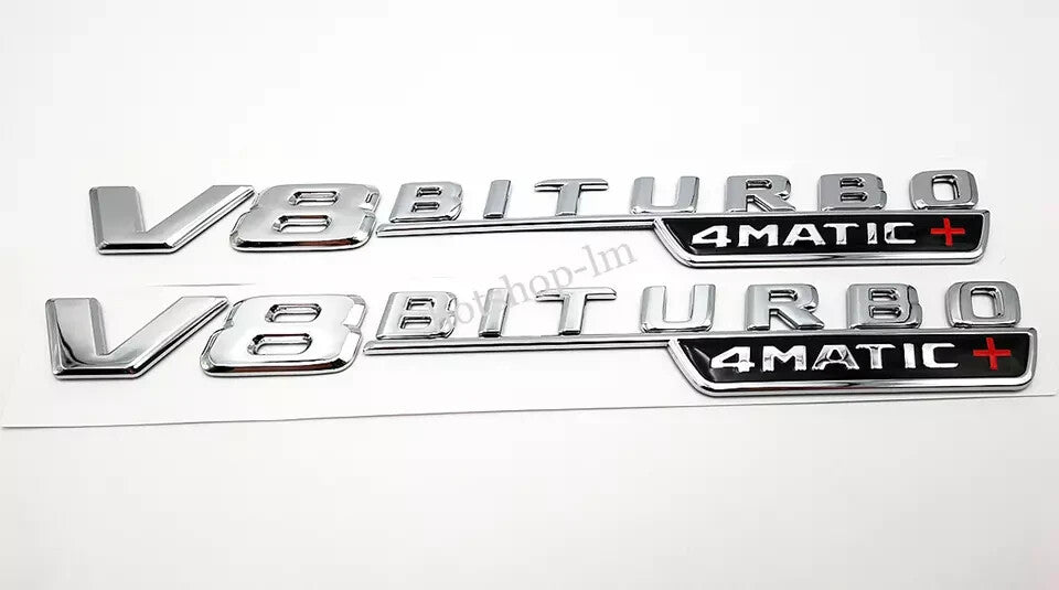 2x V8 BiTurbo 4Matic+ Emblem Side Fender 3D Chrome Badge For AMG E63
