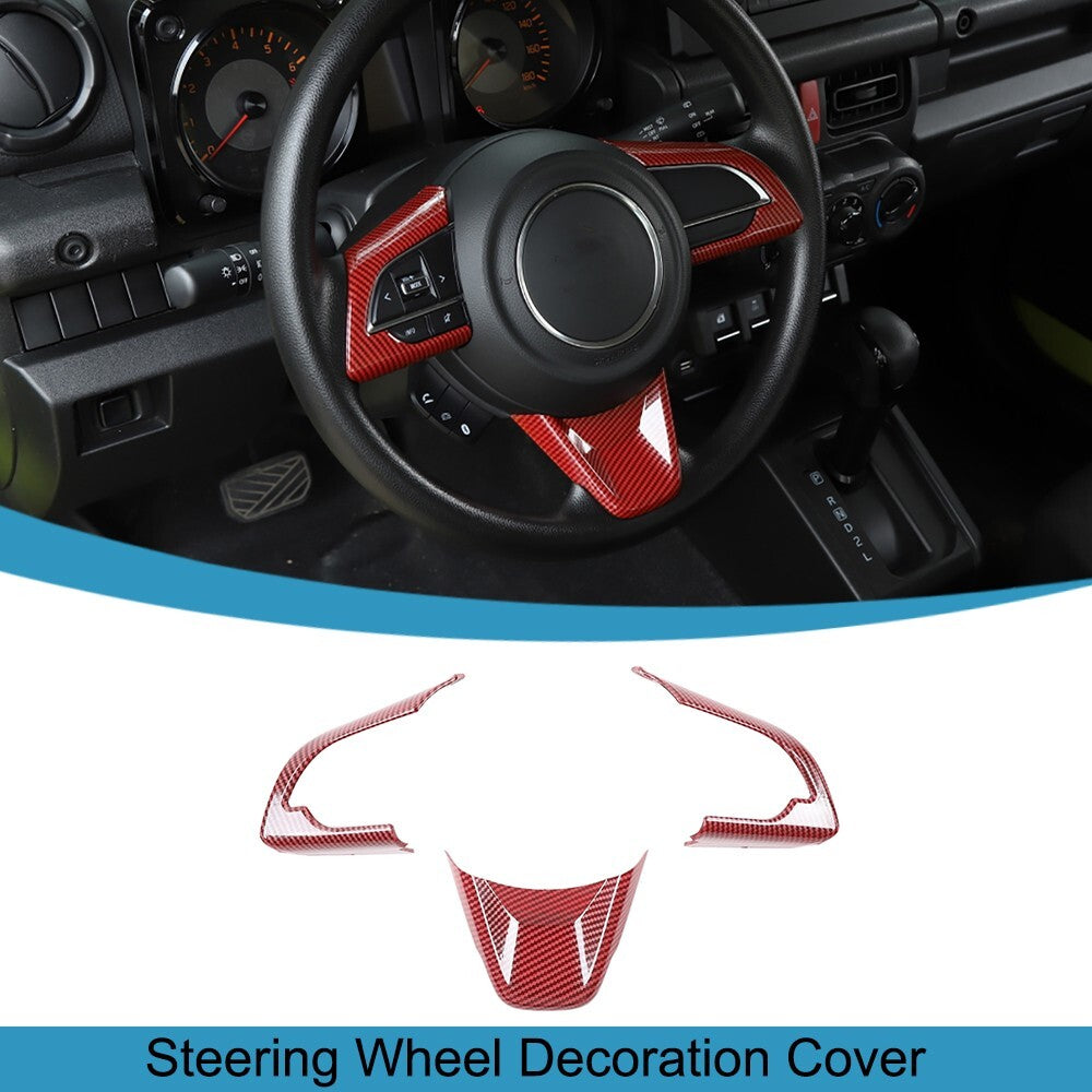 Red Carbon Fiber Steering Wheel Decoration Cover Trim for Suzuki for Jimny 2019-2023