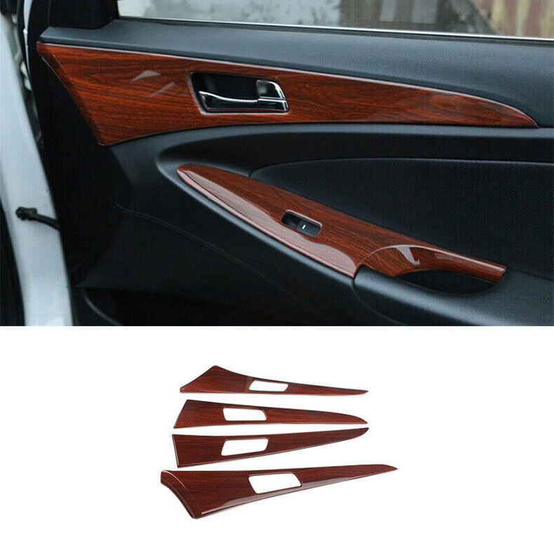 for Hyundai Sonata 2011-14 Wood Grain ABS Inner Door Bowl Panel Strap Cover Trim
