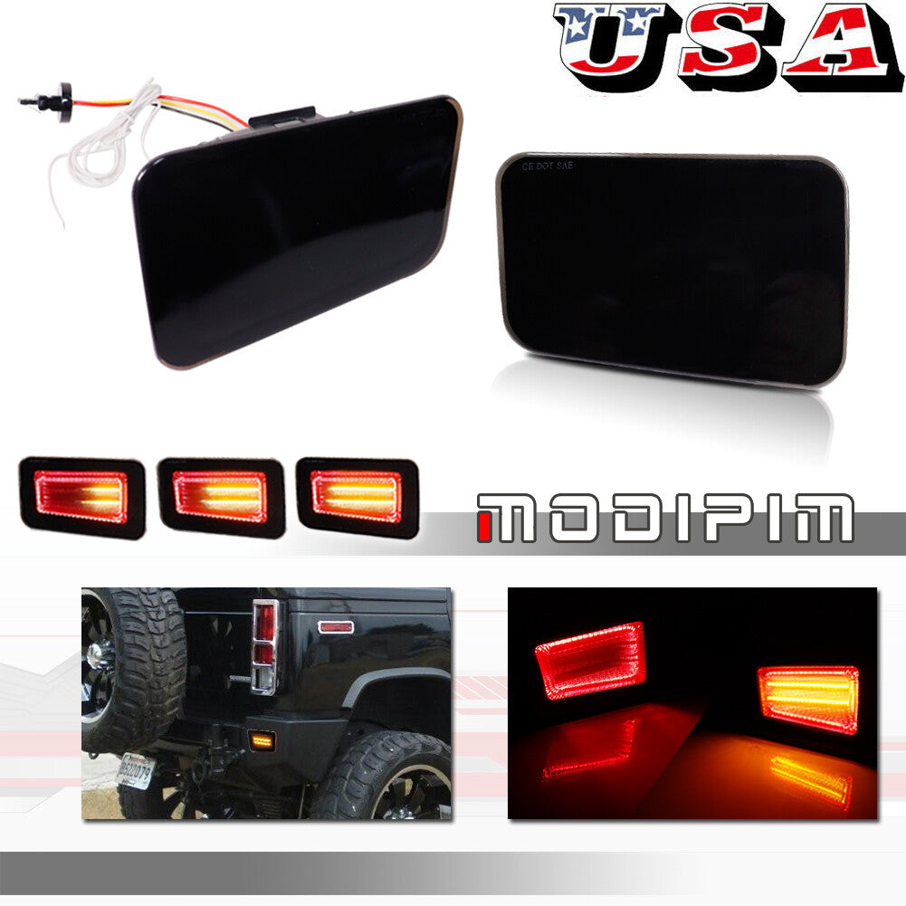 Two dynamic amber and red LED rear bumper reflector taillights for 05-09 for Hummer H2