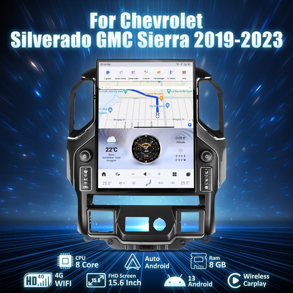 15.6 Car Radio for Chevrolet Silverado for GMC for Sierra 2019-2023 IPS Touch Screen