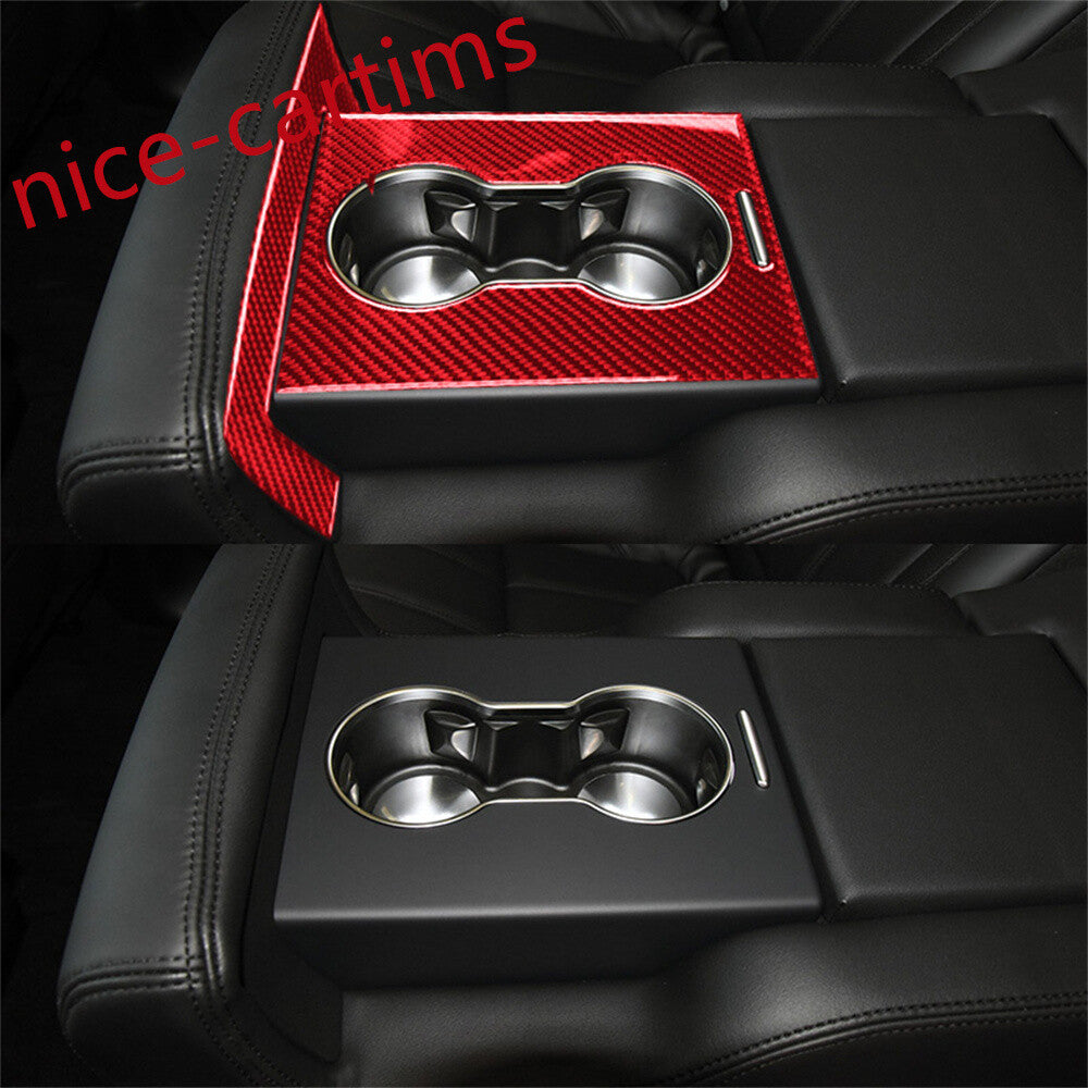 3¡ÁRed Carbon Fiber Rear Water Cup Holder Trim For LR for Range Rover Sport 2014-2017
