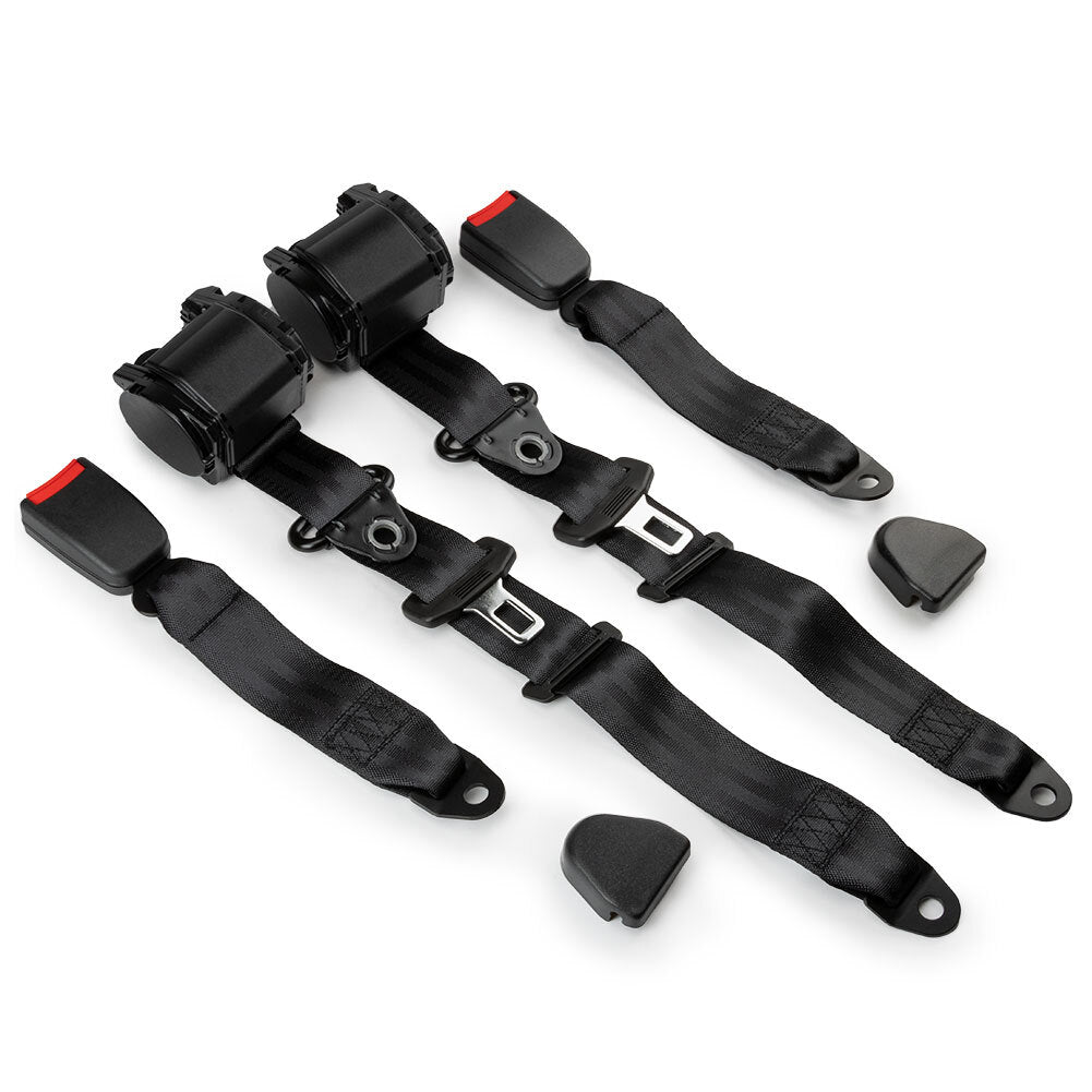 2Set 3 Point Retractable Car Safety for Seat Belt Lap Diagonal Belt Adjustable Black
