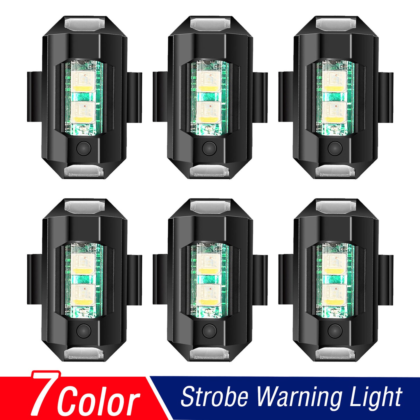 6PC. 7COLORS LED AIRCRAFT STROBE LIGHTS USB CHARGING MOTORBIKE WARNING LIGHT NEW