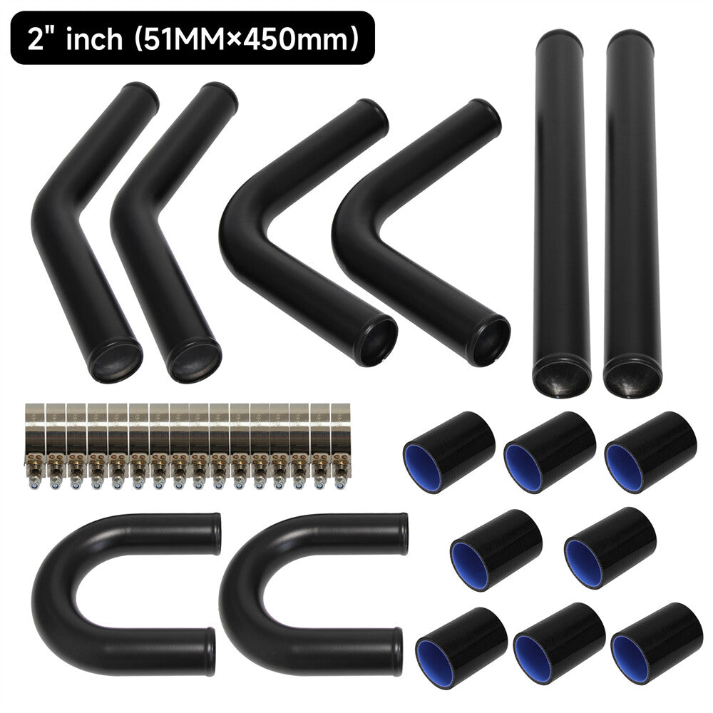 Universal 2 51mm Turbo Intercooler Aluminium Piping DIY Intercooler Pipe Kit BK