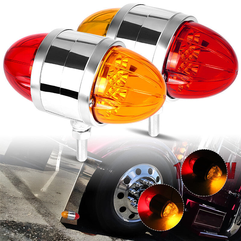2X Red/Amber LED Double Face Marker Light Turn Signal Semi Truck RV Fender Lamp