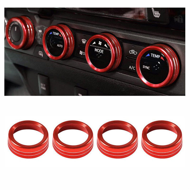 AC Switch Audio CD Button Knob Cover Trim Ring for 2016-2021 for Toyota Tacoma Red