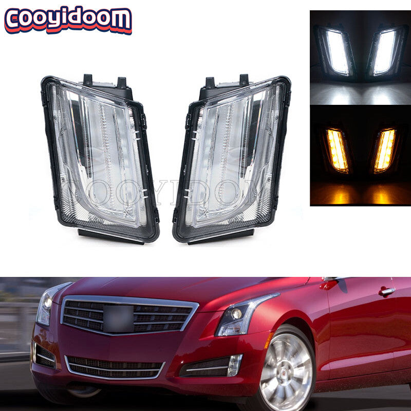Pair Front LED Bumper Headlights Fog Lights for Cadillac ATS 2013-2016