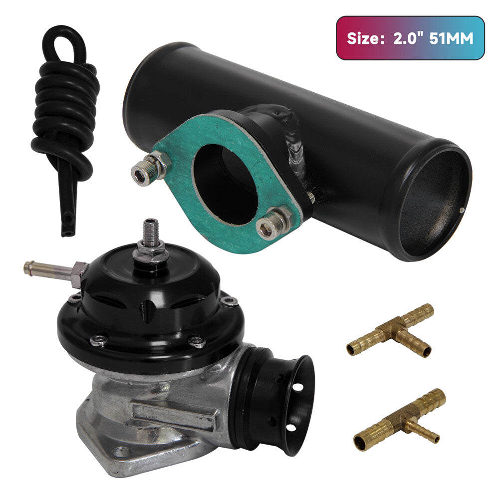 UNIVERSAL BILLET ALUMINUM TYPE-S TURBO BLOW OFF VALVE BOV+2 FLANGE PIPE BLACK