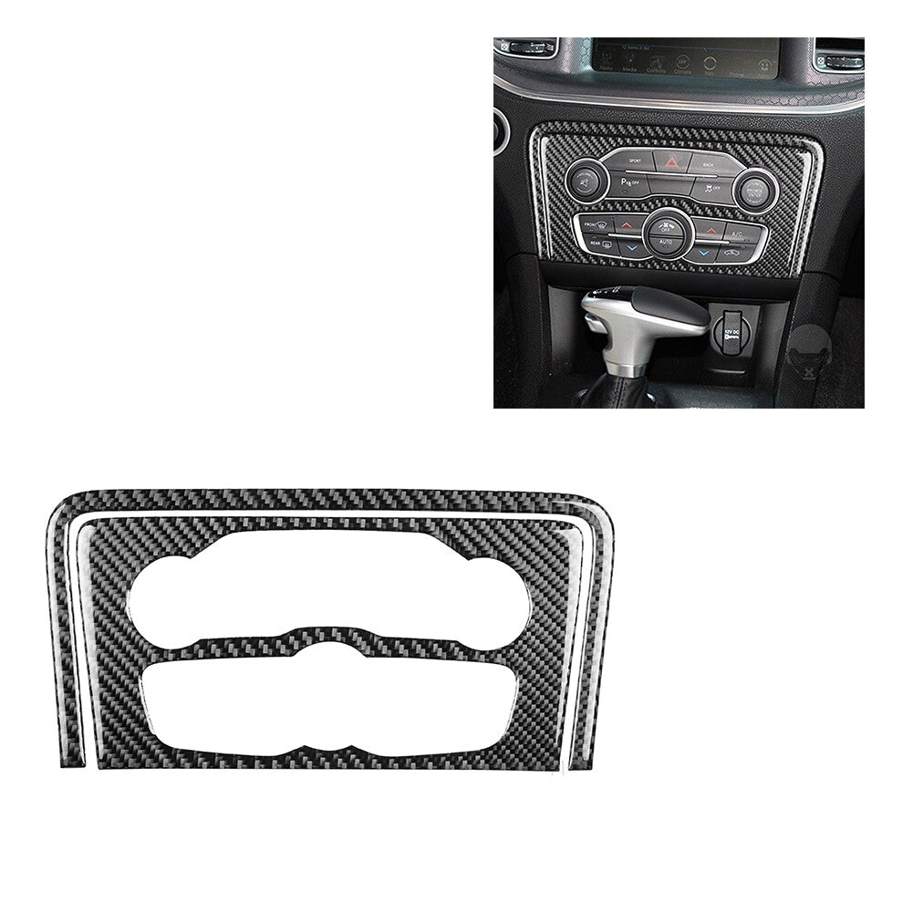 2Pcs Carbon Fiber Interior CD & AC Panel Cover Trim for Dodge Charger 2015-2020