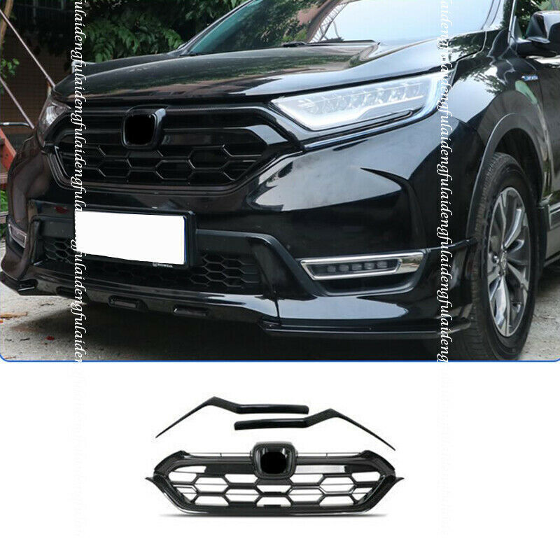 for Honda CR-V CRV 2017-2021 ABS Black Grille Front Bumper Center Cover Kit 3Pcs