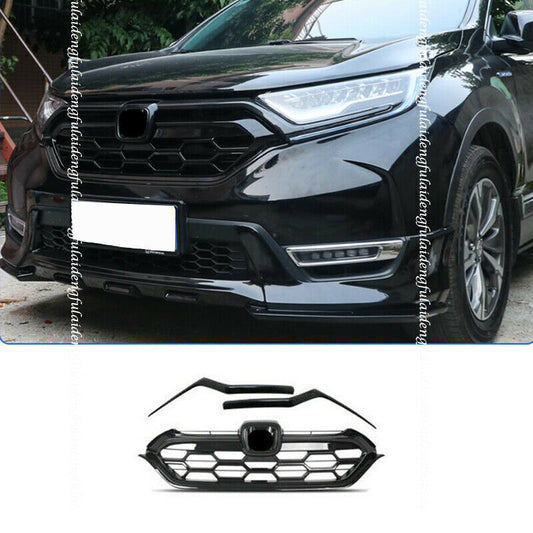 for Honda CR-V CRV 2017-2021 ABS Black Grille Front Bumper Center Cover Kit 3Pcs