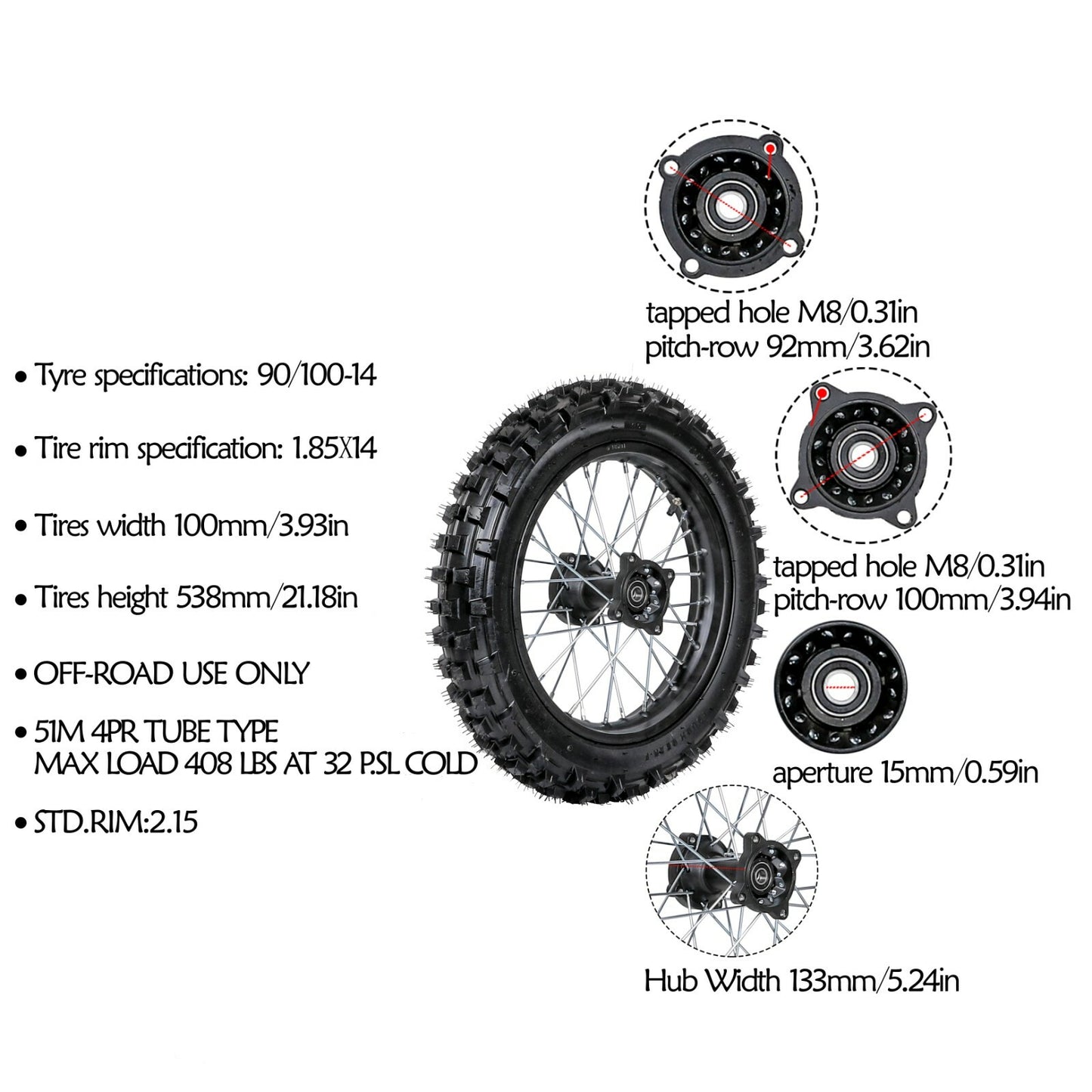 14-inch and 17-inch front and rear 90/100-14, 70/100-17 large wheels Apollo dbx18