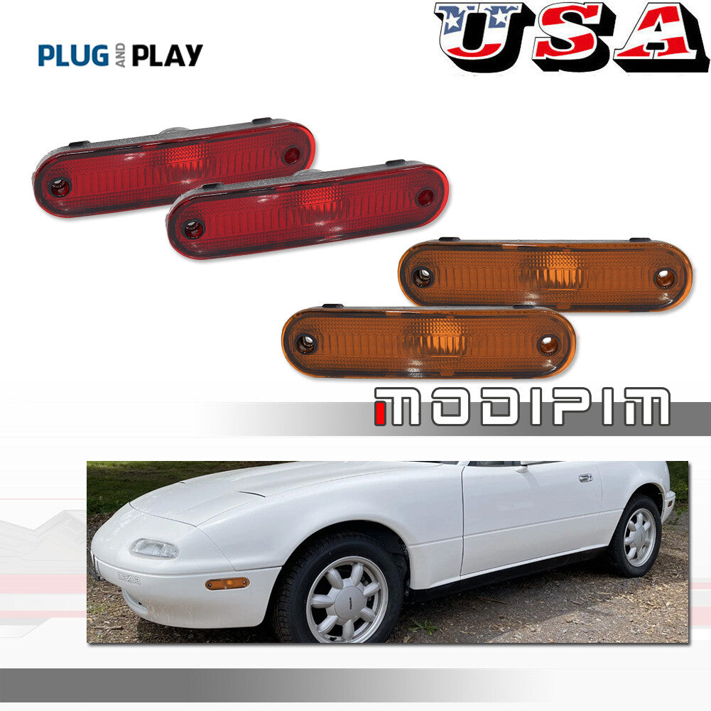Suitable for 1990-05 for Mazda Miata MX-5 Front and Rear Bumper Side Marker Light Kit (Pair)