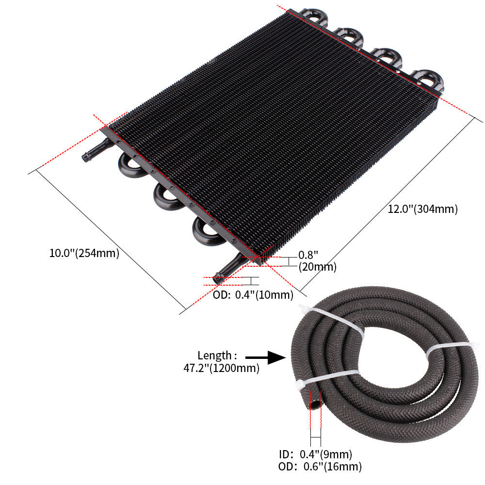 8 Row/Pass Tube and Fin Transmission Cooler Universal 5/16 Oil Cooler Kit Black