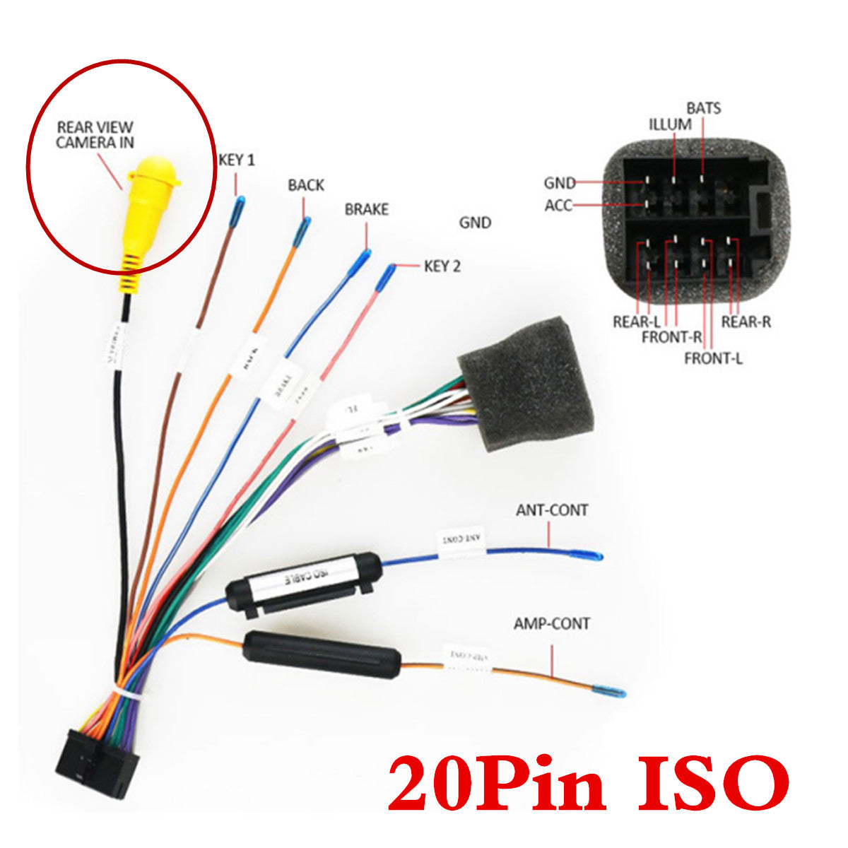 Car ISO Radio Stereo Wiring Harness Connector Rearview Cam Adapter Plug Play