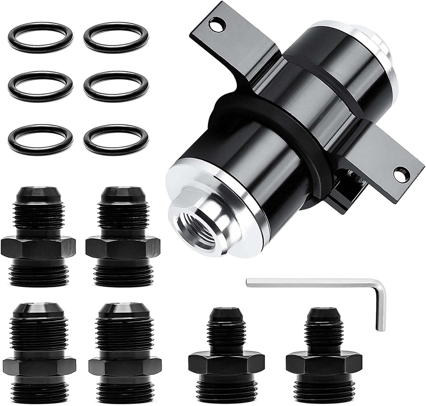 10-micron direct-flow fuel filter, 8-amp fuel filter holder, braided hose, 8AN wire kit