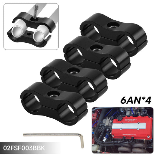 4pcs AN6 13MM 0.51 Braided Hose Separator Clamp Fitting Adapter Bracket Black