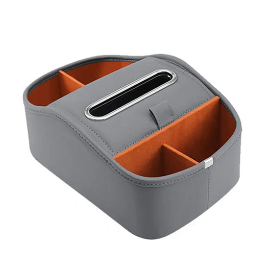 Car Organizer Tissue Holder Gray Leather Center Console Storage Box Cup Holder