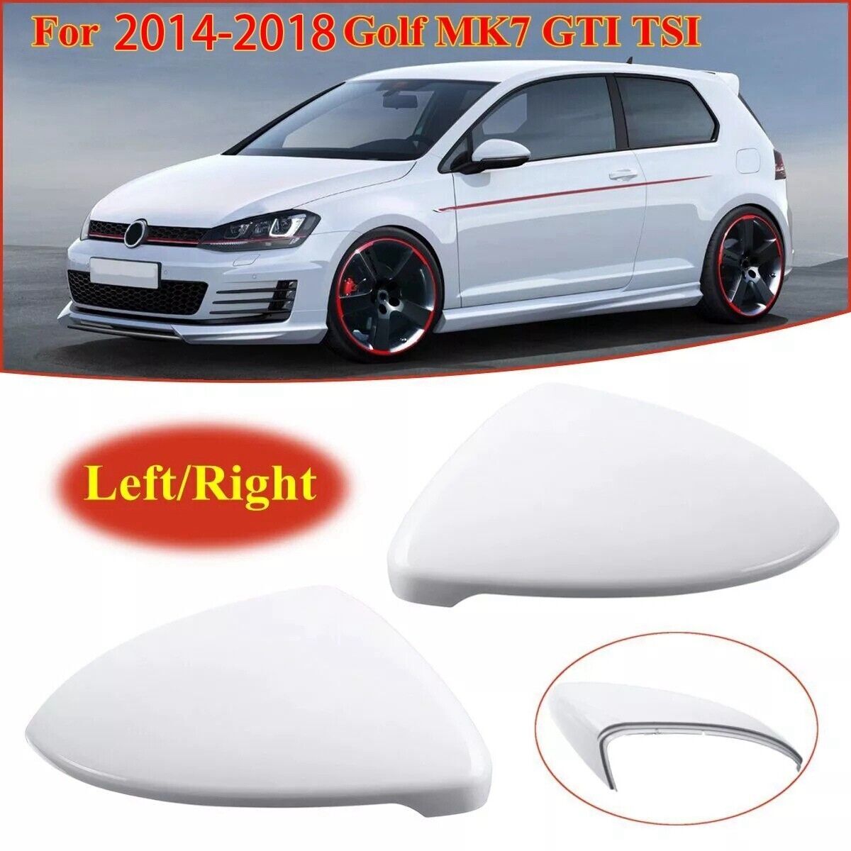 2x Wing Door Mirror Cover Caps Casing White for VW for Golf Mk7 Mk7.5 GTI 2013-2018