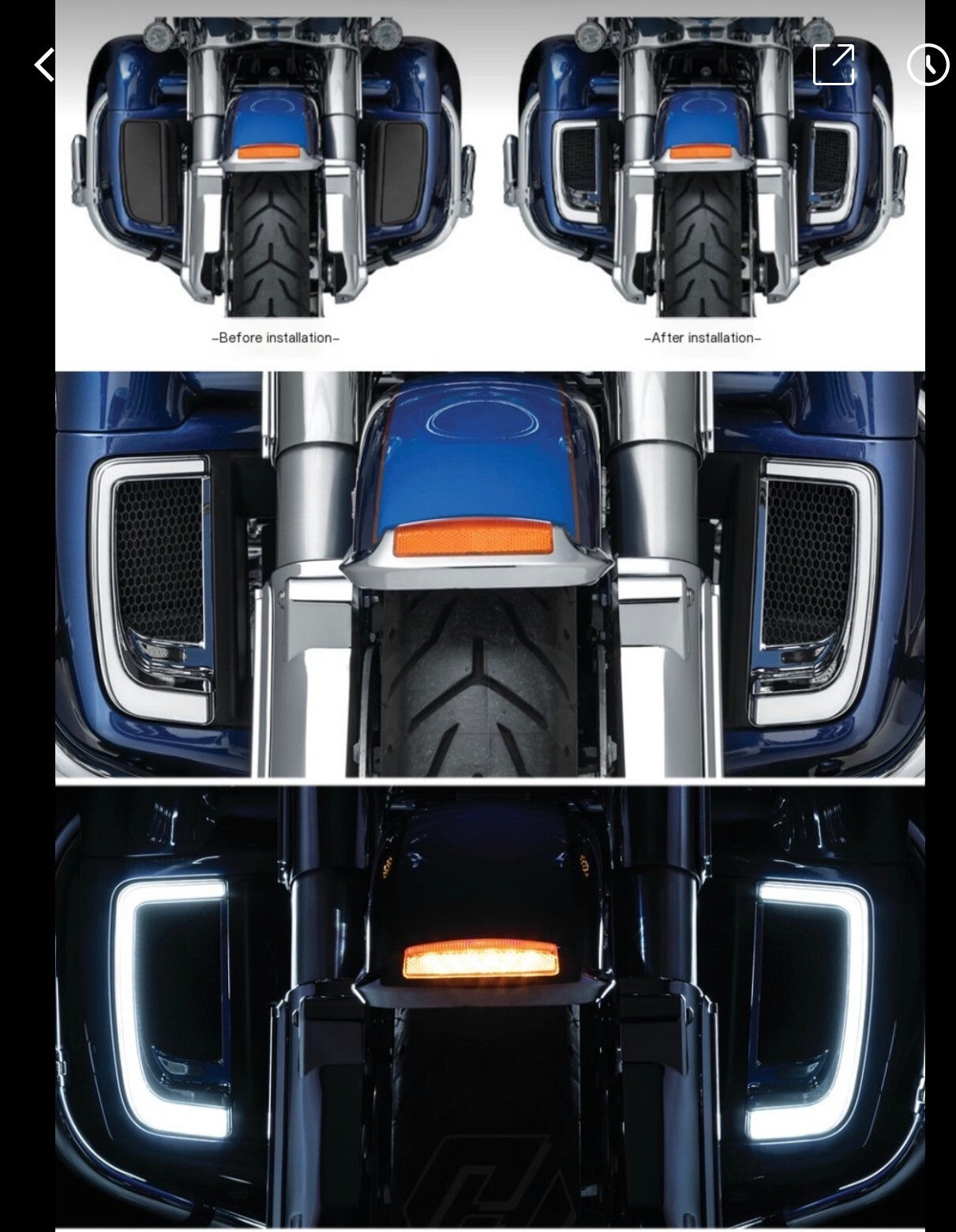 LED Fairing Lower Black Grill W/Turn Signal Light for Harley Electra Glide 14-up