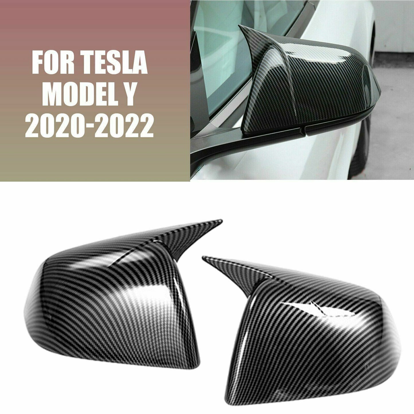 Pair Carbon Fiber Grain OX Horn Rearview Mirror Cover for Tesla for Model Y 20-22 AT