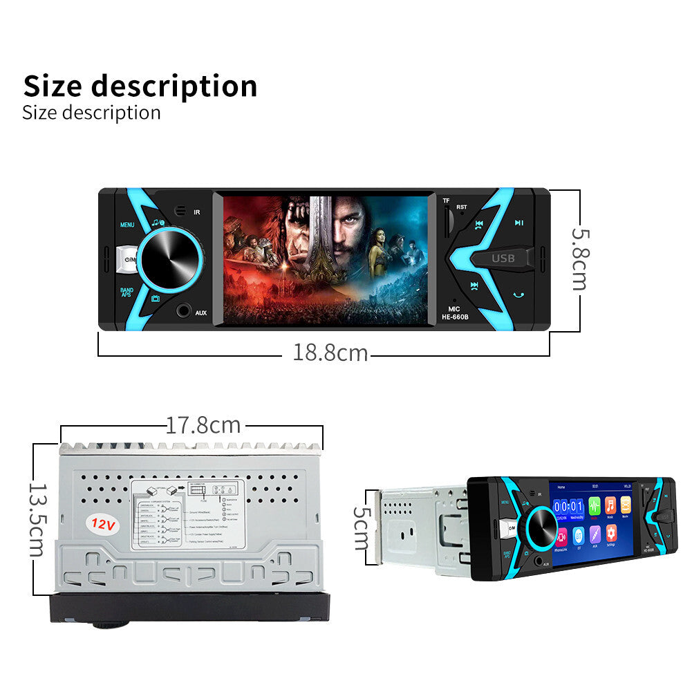 4.1in Car MP5 Player Bluetooth Stereo Radio In Dash Handsfree AUX Head Unit 1DIN