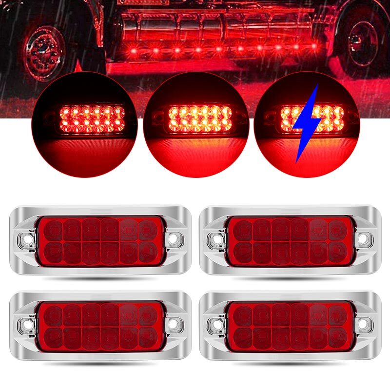 4pcs Red 12-LED Side Marker Lights Clearance Lamp 12-24V For Truck Van RV Car