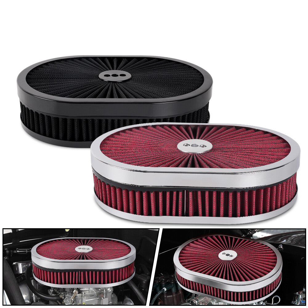12 Oval Super flow Thru Air Cleaner Washable For SBC for Chevy for Ford 5-1/8 Carb Neck